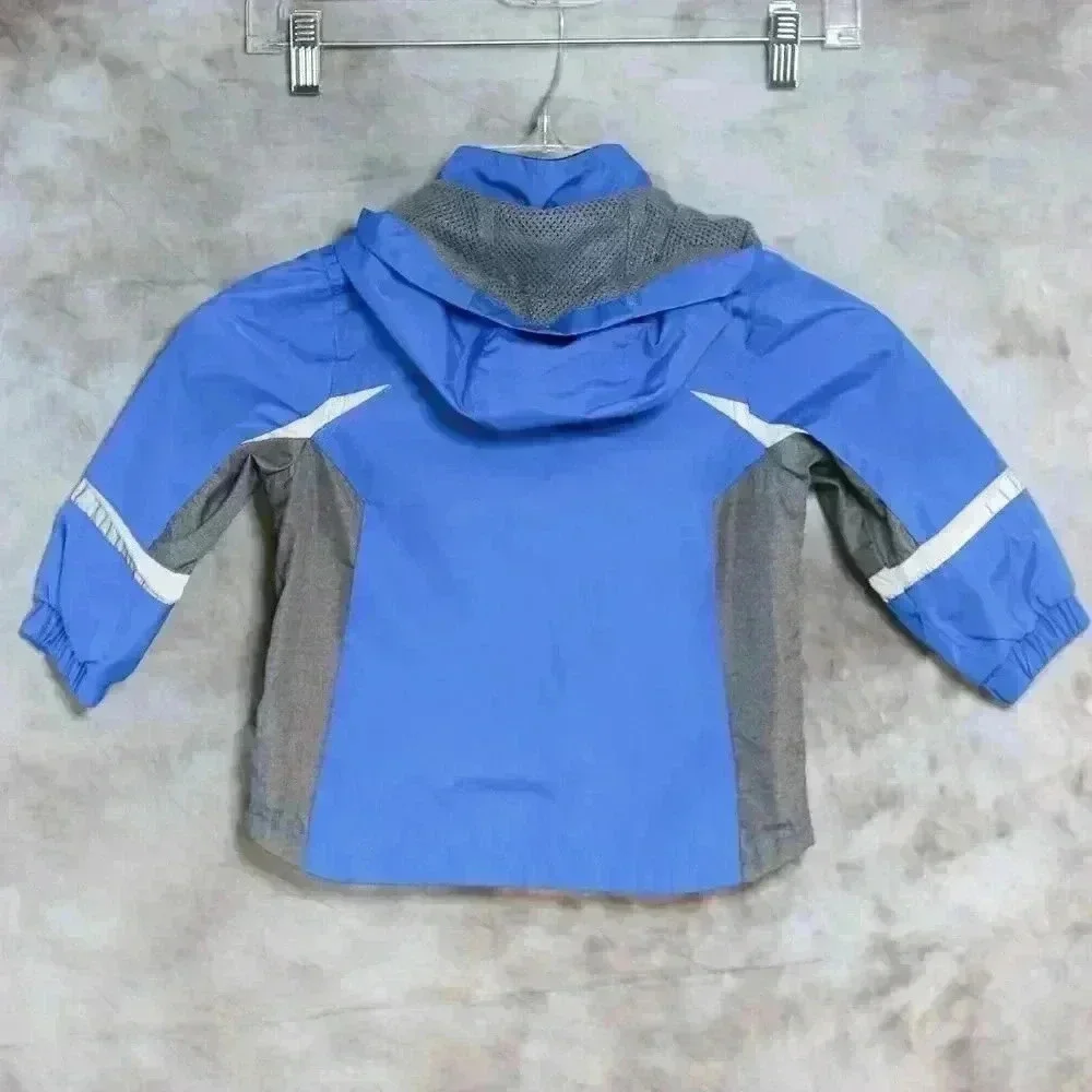 Boys London Fog Size 18m Blue/grey lined windbreaker w/hood, reflective stripes